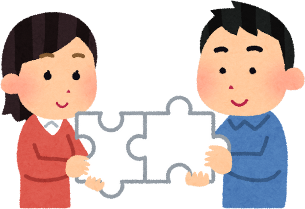 Illustration of a Man and Woman Connecting Puzzle Pieces